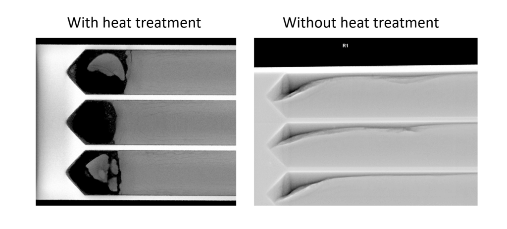 X-ray scan of particle dampers - with and without heat treatment